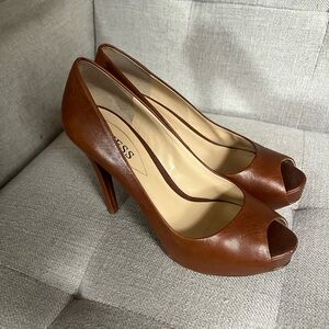 Guess Women's Tan Peep Toe Heels